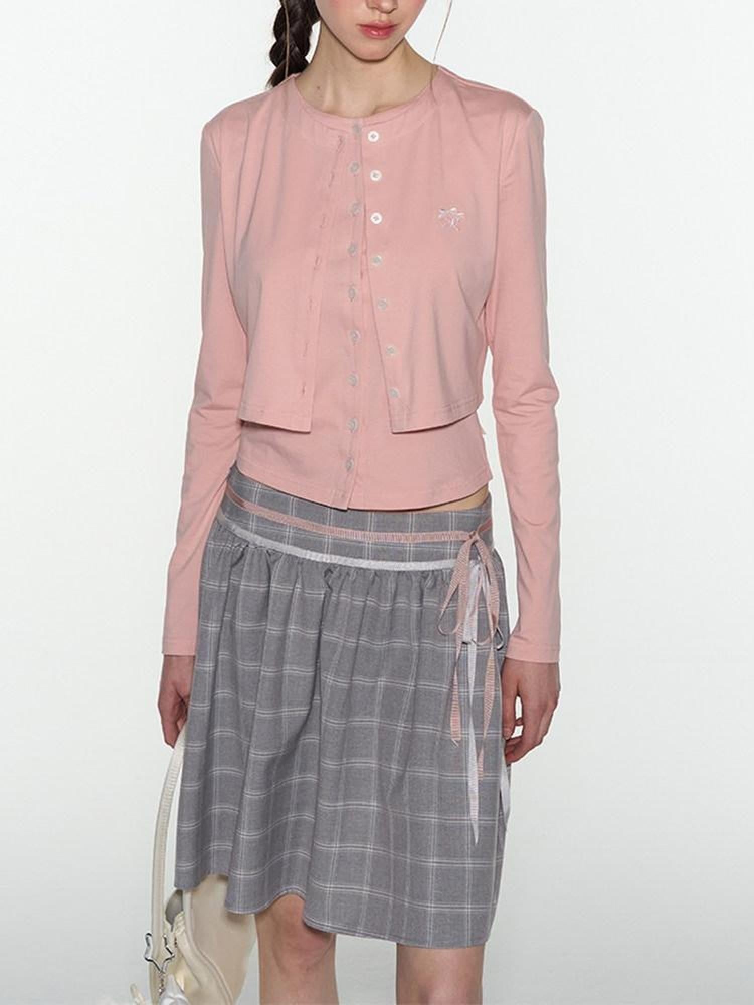 NAPSNAPS Pink Faux Layered Spliced Embroidered Women&