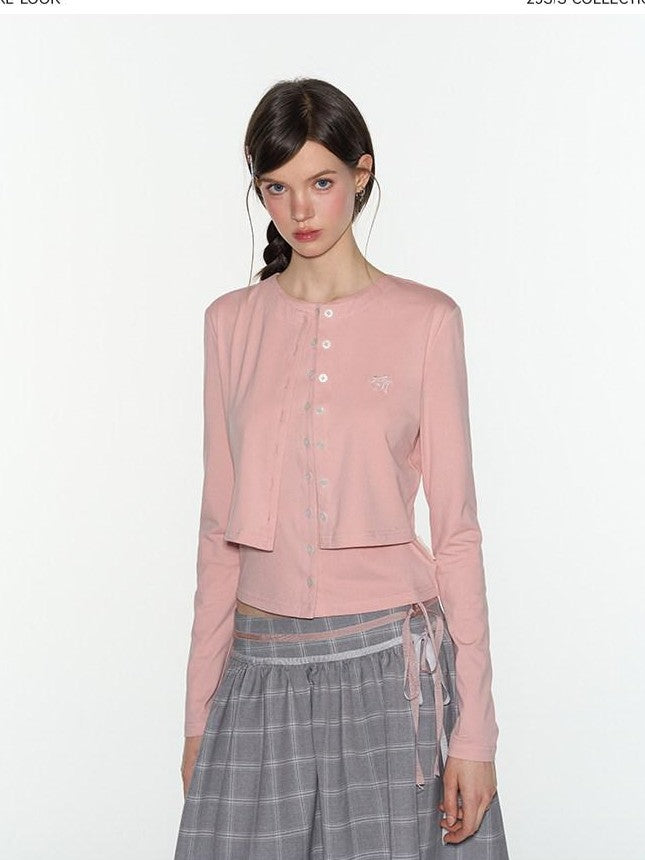 NAPSNAPS Pink Faux Layered Spliced Embroidered Women&