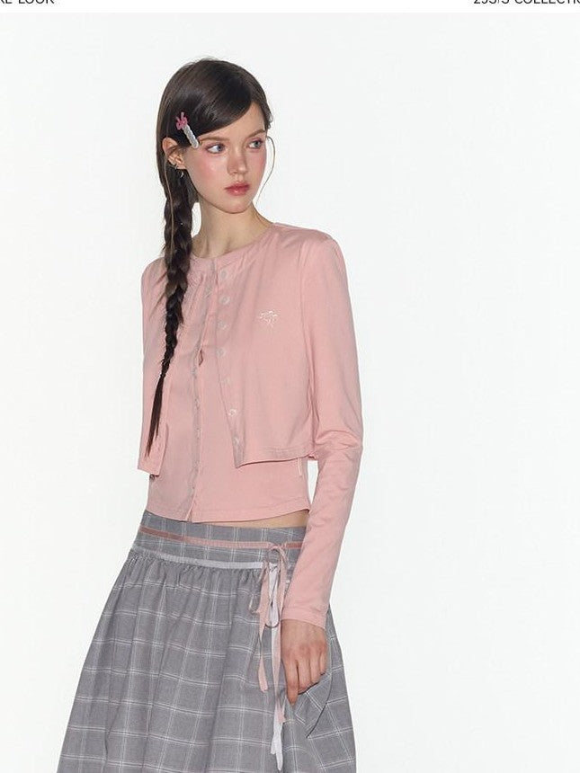 NAPSNAPS Pink Faux Layered Spliced Embroidered Women&