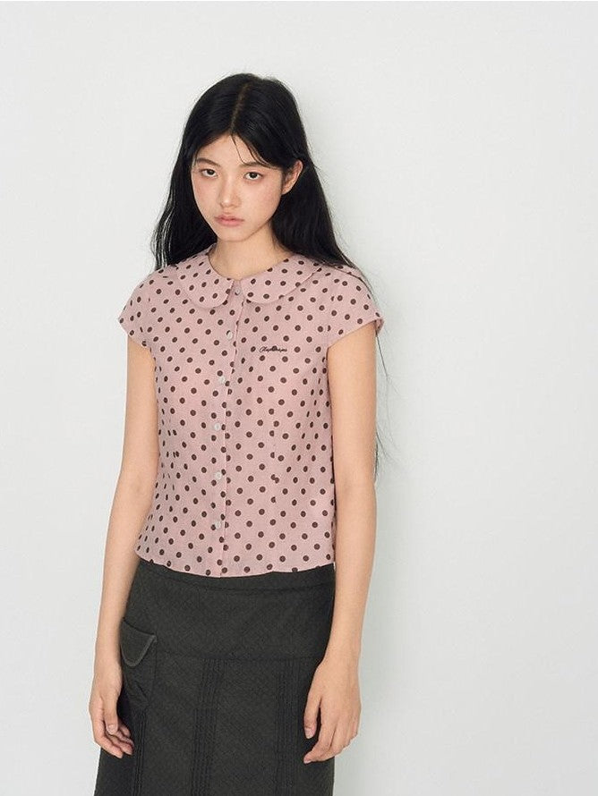 NAPSNAPS Pink Polka Dot Doll Collar Spliced Slim Women&