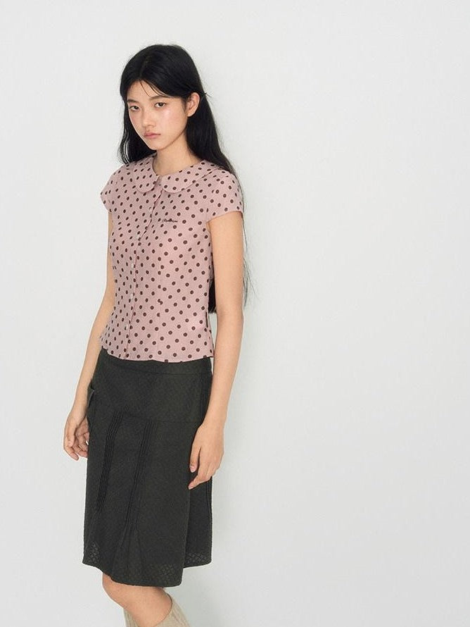 NAPSNAPS Pink Polka Dot Doll Collar Spliced Slim Women&