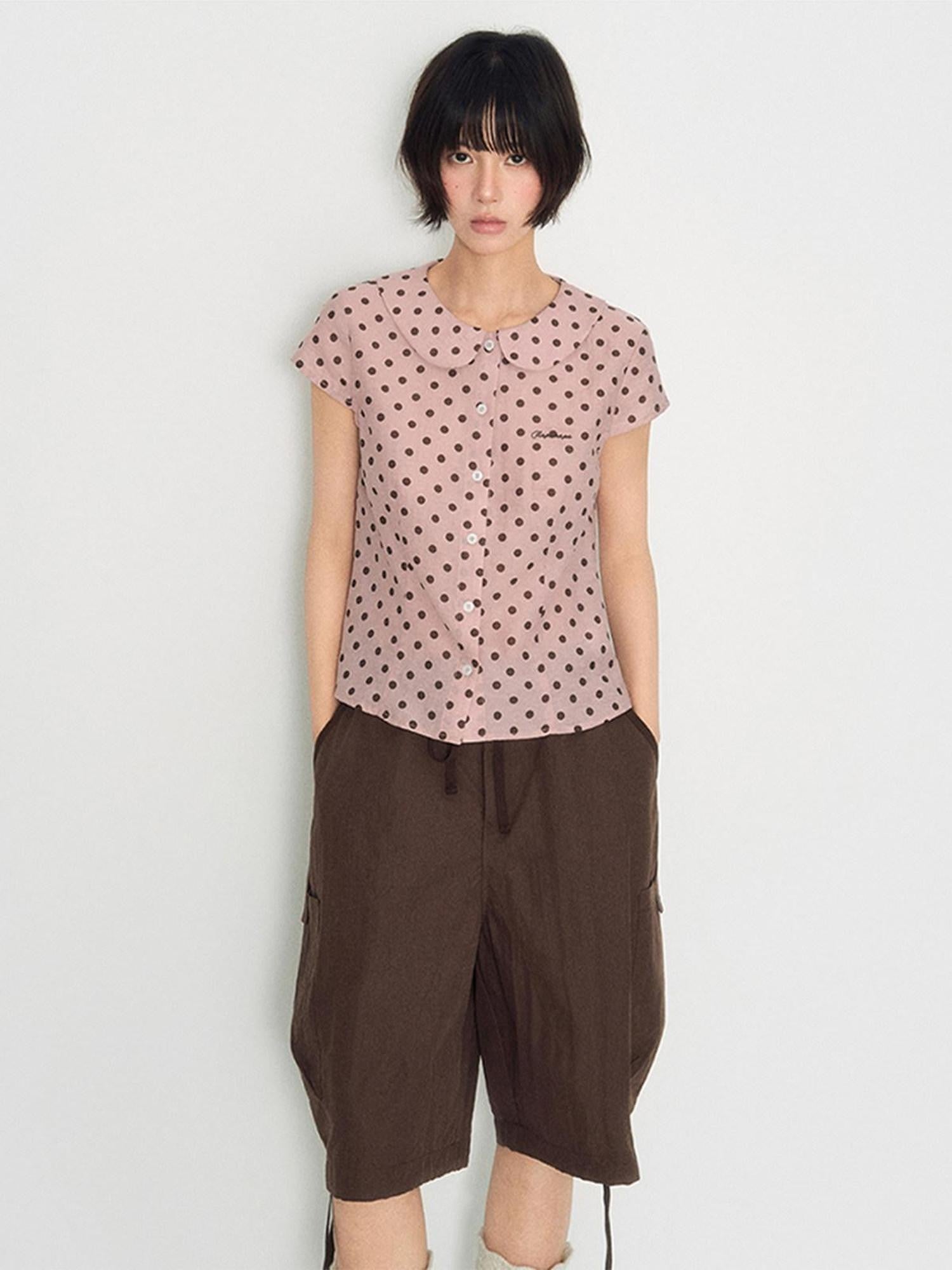 NAPSNAPS Pink Polka Dot Doll Collar Spliced Slim Women&