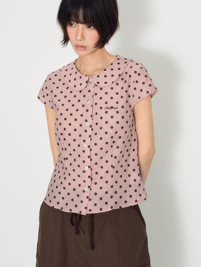 NAPSNAPS Pink Polka Dot Doll Collar Spliced Slim Women&