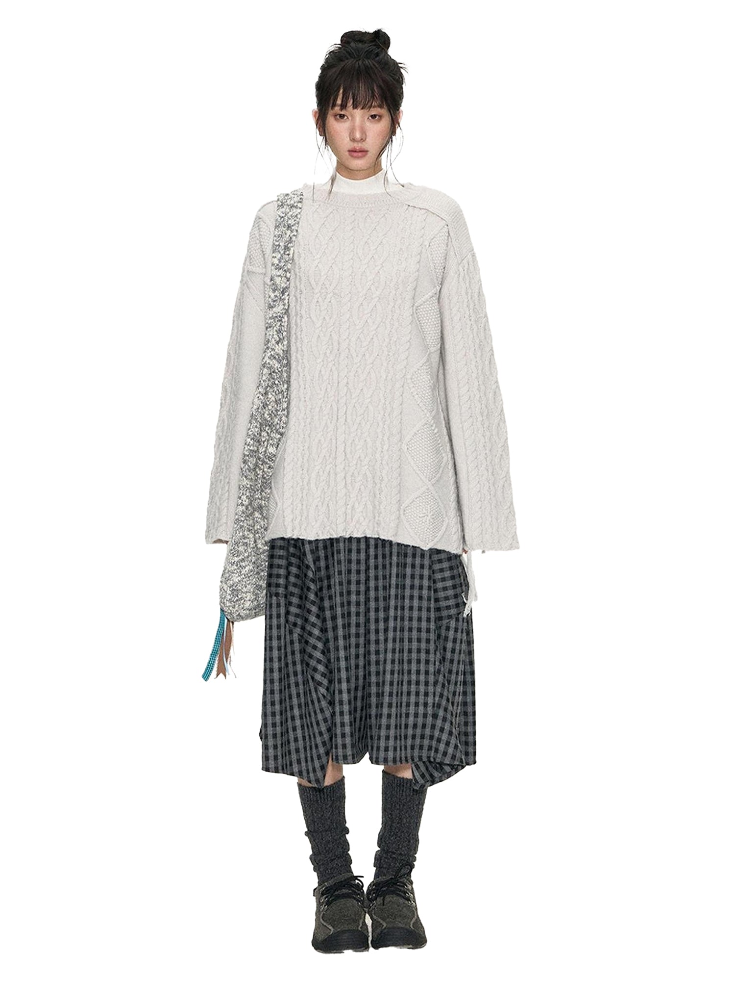 NAPSNAPS Plaid Cocoon A Line Elastic Waist Pockets Loose Women&