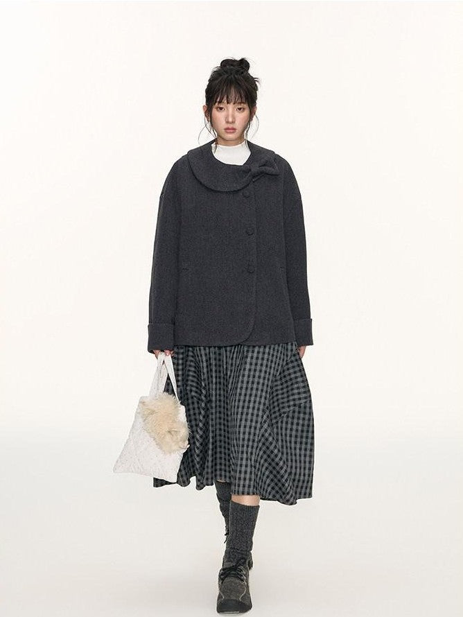 NAPSNAPS Plaid Cocoon A Line Elastic Waist Pockets Loose Women&