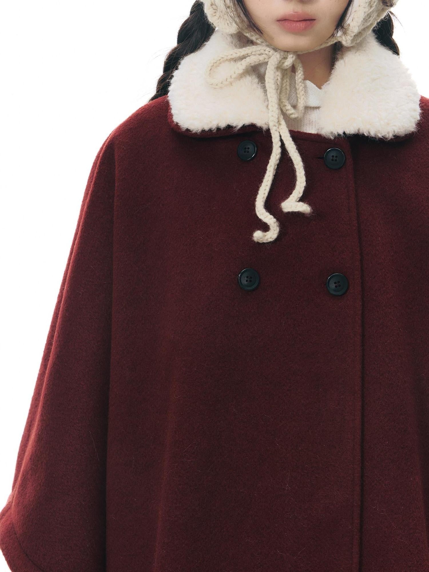 NAPSNAPS Plaid Detachable Fur Collar Double Breasted Lapel Women&
