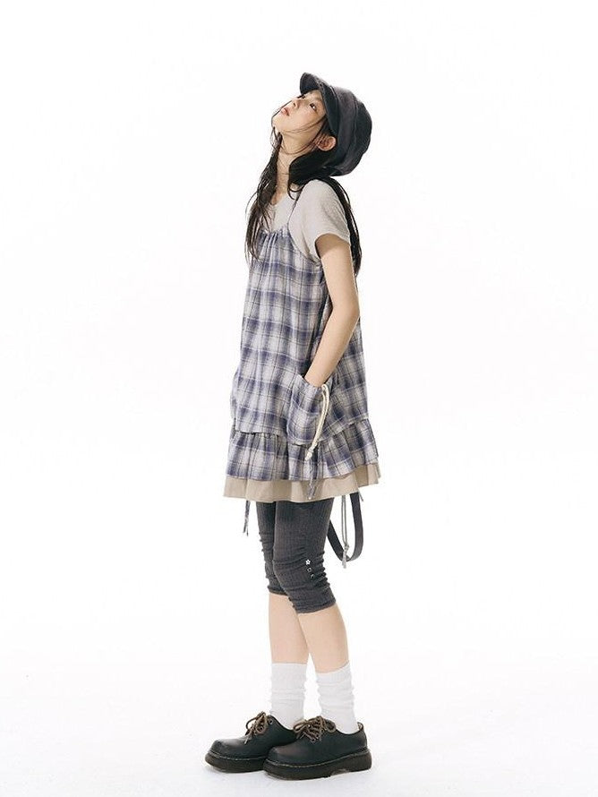 NAPSNAPS Plaid Drawstring Puff A Line Women&