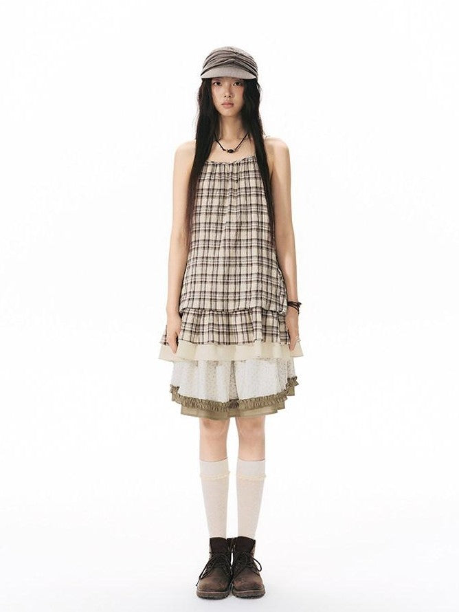 NAPSNAPS Plaid Drawstring Puff A Line Women&
