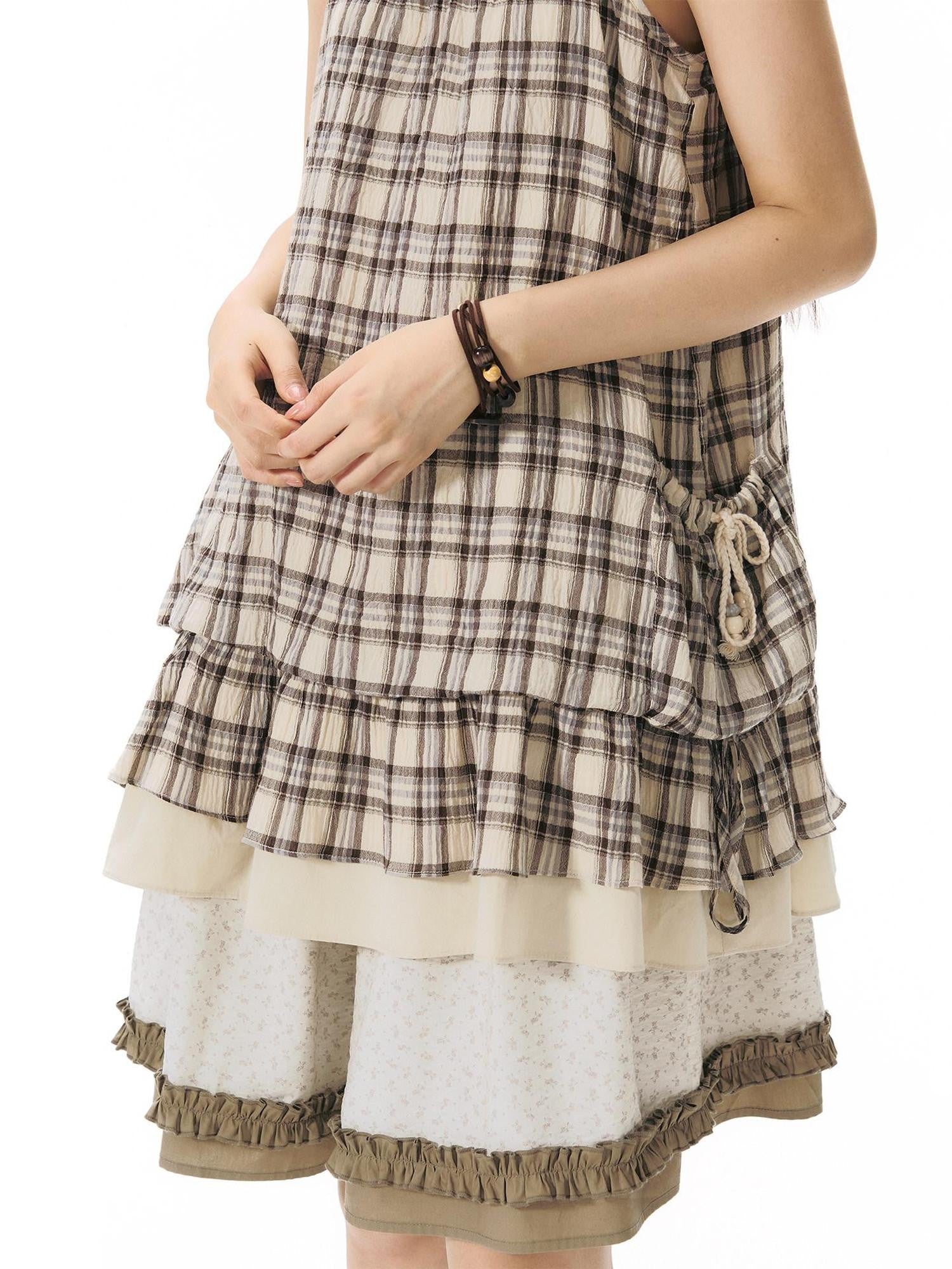 NAPSNAPS Plaid Drawstring Puff A Line Women&