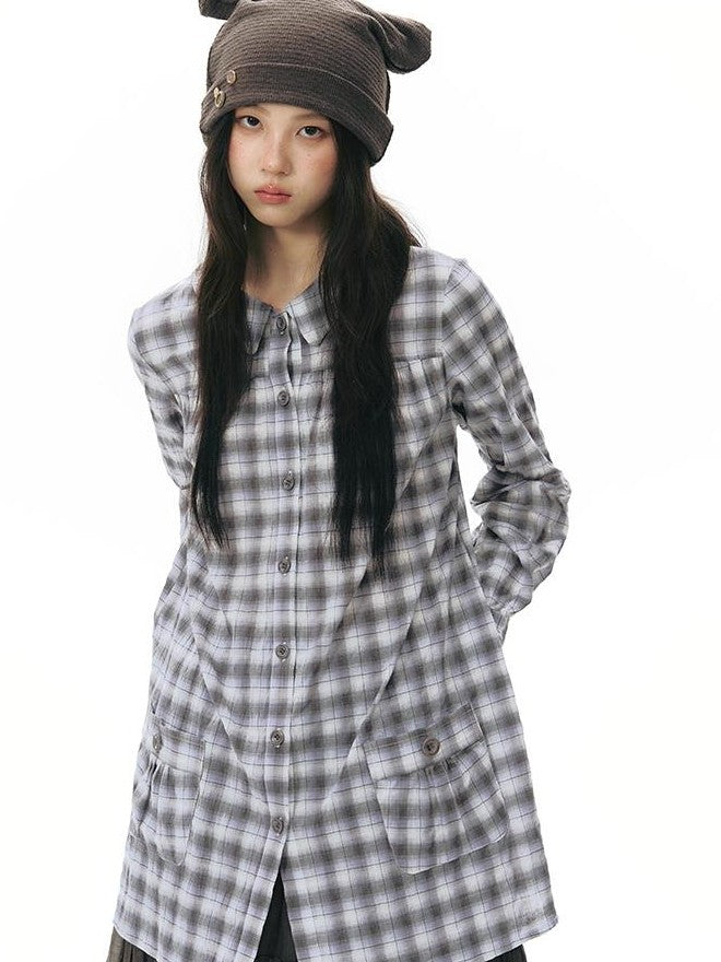 NAPSNAPS Plaid Embroidered Patch Pocket Mid Length Women&
