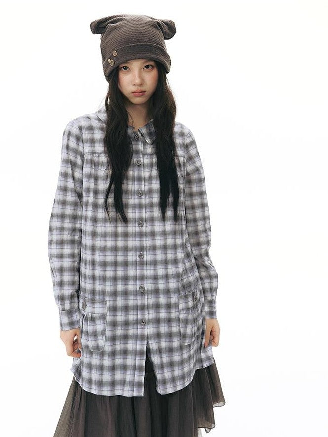 NAPSNAPS Plaid Embroidered Patch Pocket Mid Length Women&