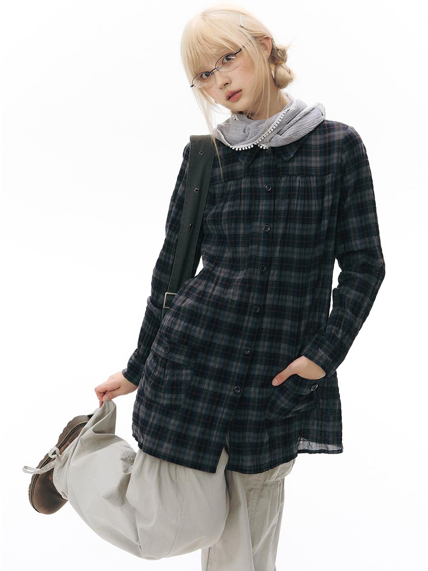 NAPSNAPS Plaid Embroidered Patch Pocket Mid Length Women&