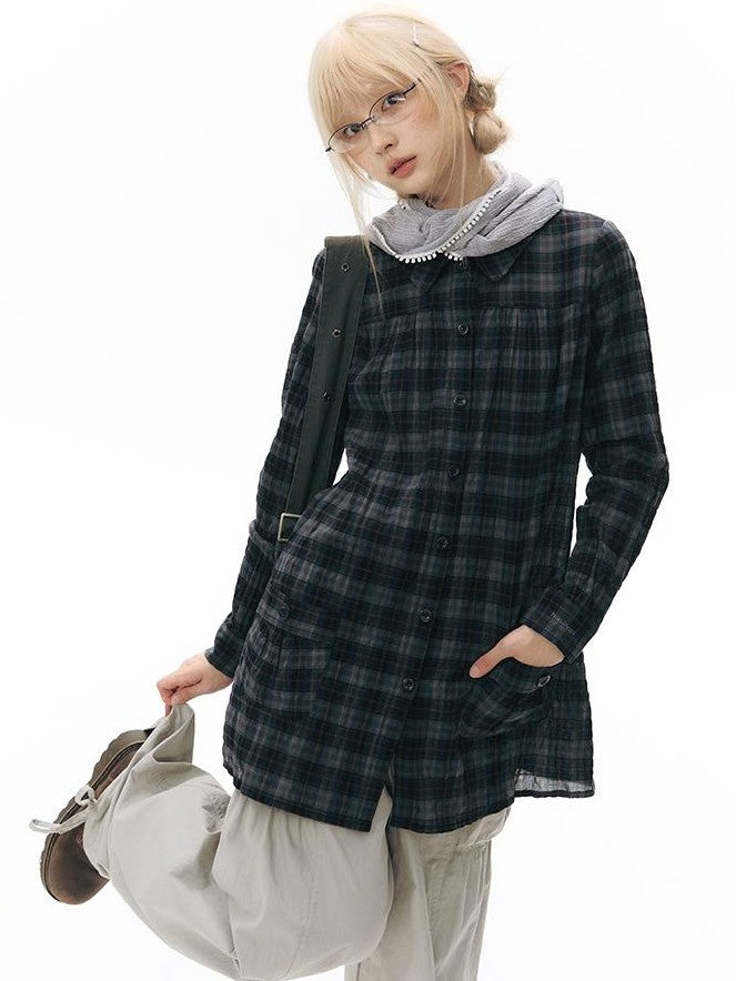 NAPSNAPS Plaid Embroidered Patch Pocket Mid Length Women&
