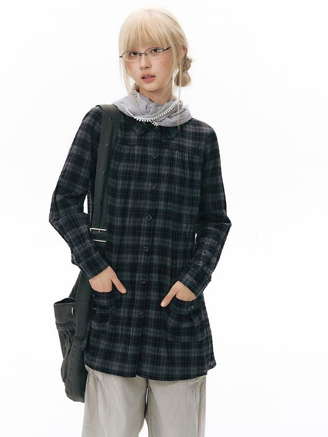 NAPSNAPS Plaid Embroidered Patch Pocket Mid Length Women&