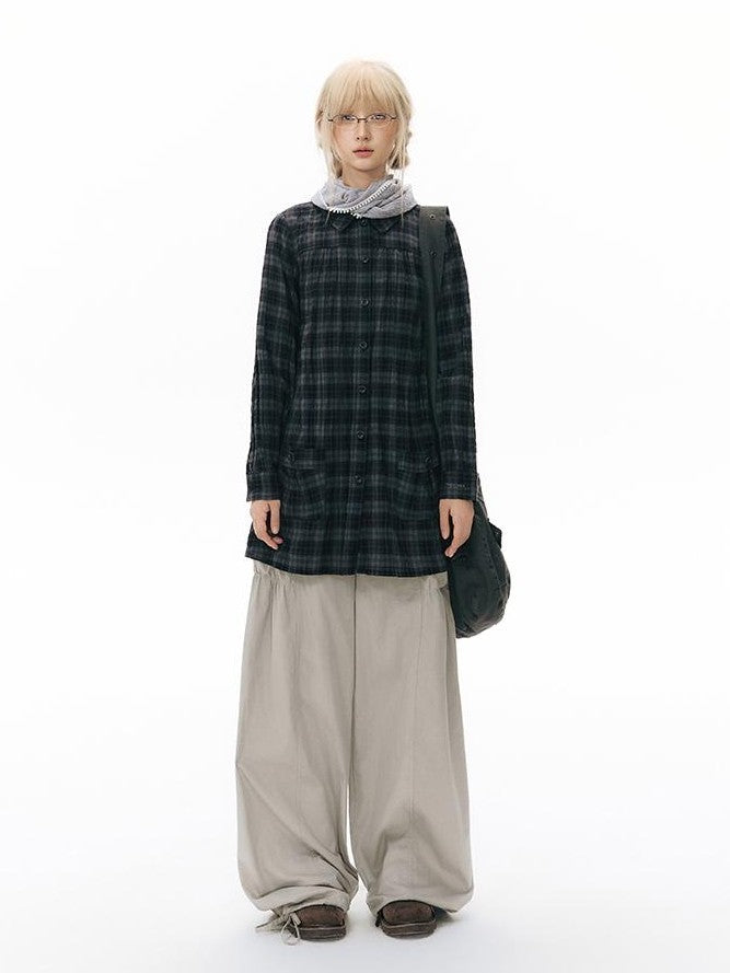 NAPSNAPS Plaid Embroidered Patch Pocket Mid Length Women&