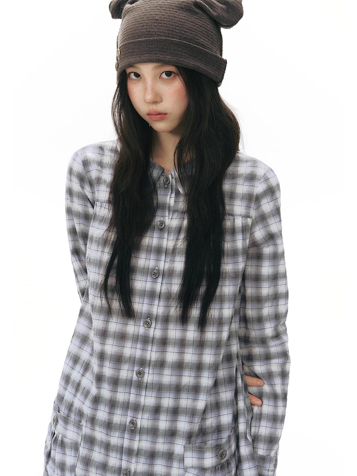 NAPSNAPS Plaid Embroidered Patch Pocket Mid Length Women&
