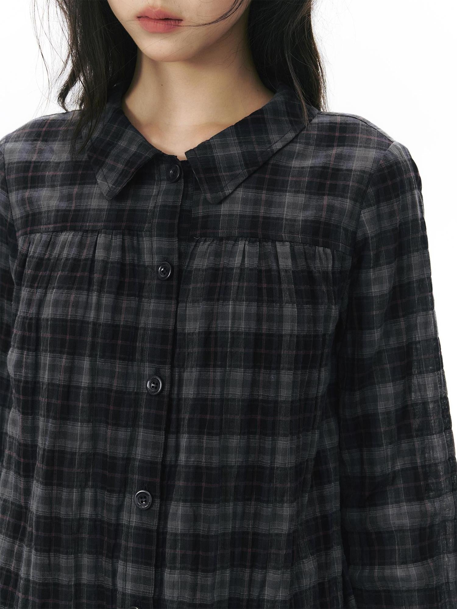 NAPSNAPS Plaid Embroidered Patch Pocket Mid Length Women&