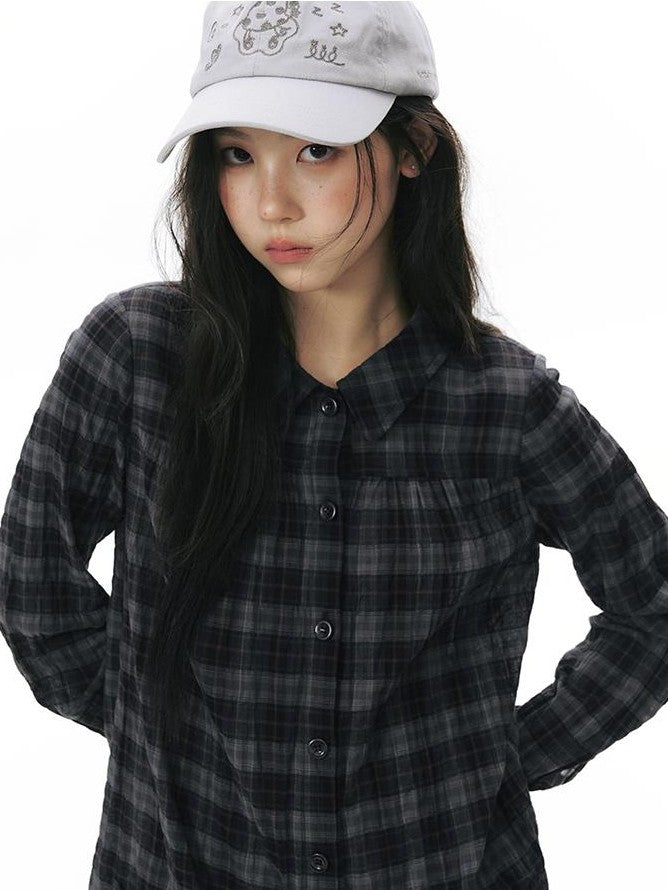 NAPSNAPS Plaid Embroidered Patch Pocket Mid Length Women&