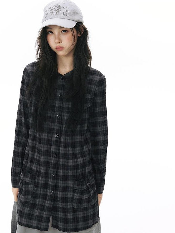 NAPSNAPS Plaid Embroidered Patch Pocket Mid Length Women&