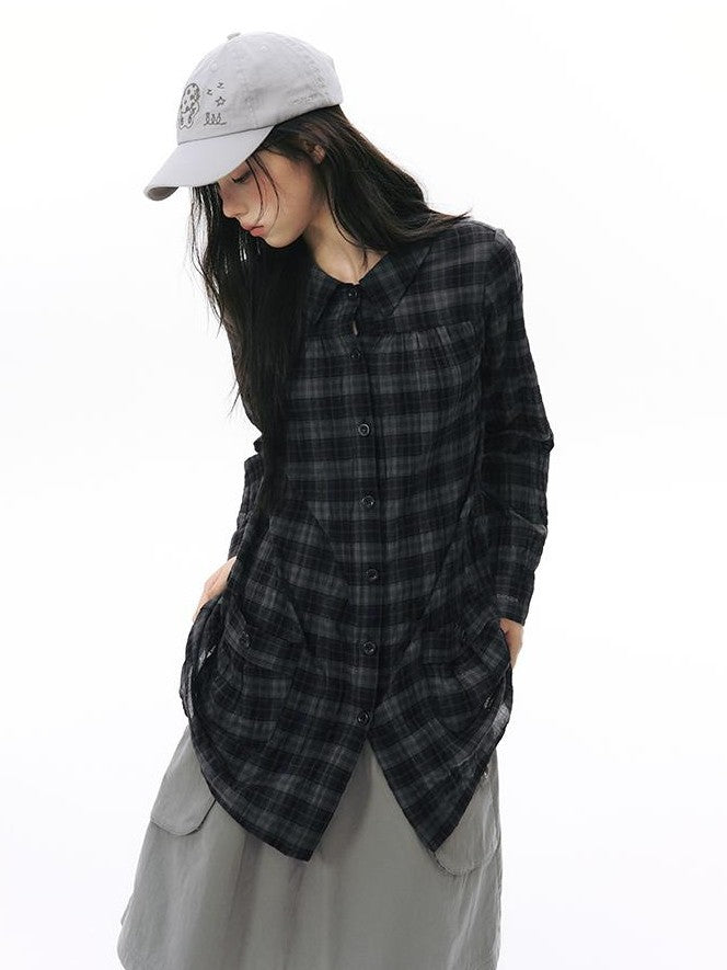 NAPSNAPS Plaid Embroidered Patch Pocket Mid Length Women&