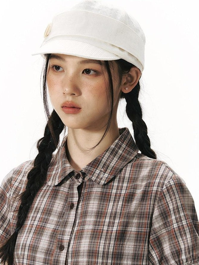 NAPSNAPS Plaid Embroidered Puff Sleeve Shirt Dress Women&