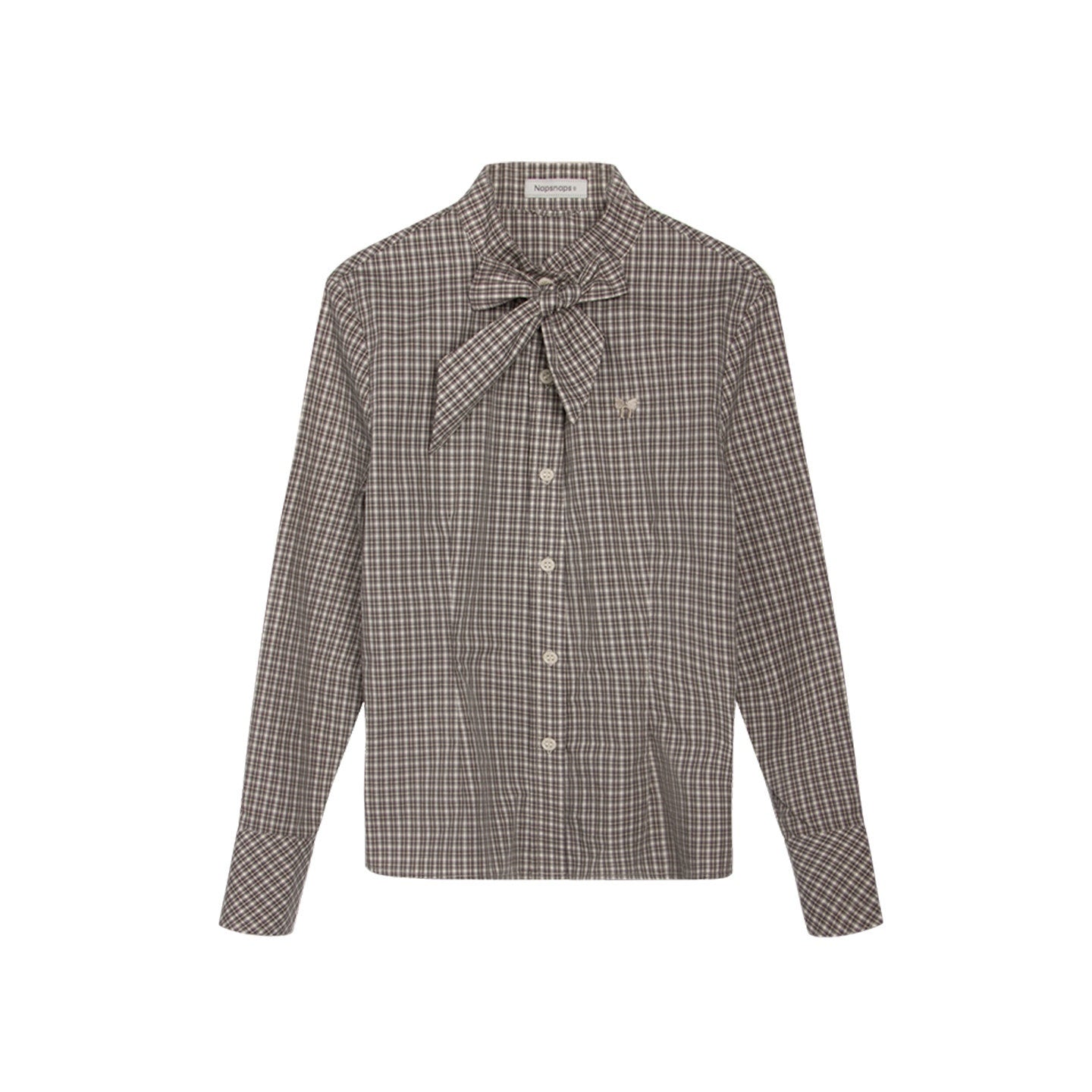 NAPSNAPS_Plaid_Embroidered_Tie_Collar_Waist_Cinched_Women&