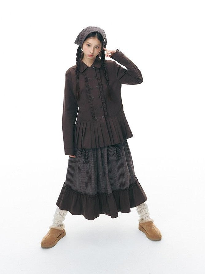 NAPSNAPS Plaid Patchwork Ruffle Trim A Line Women&
