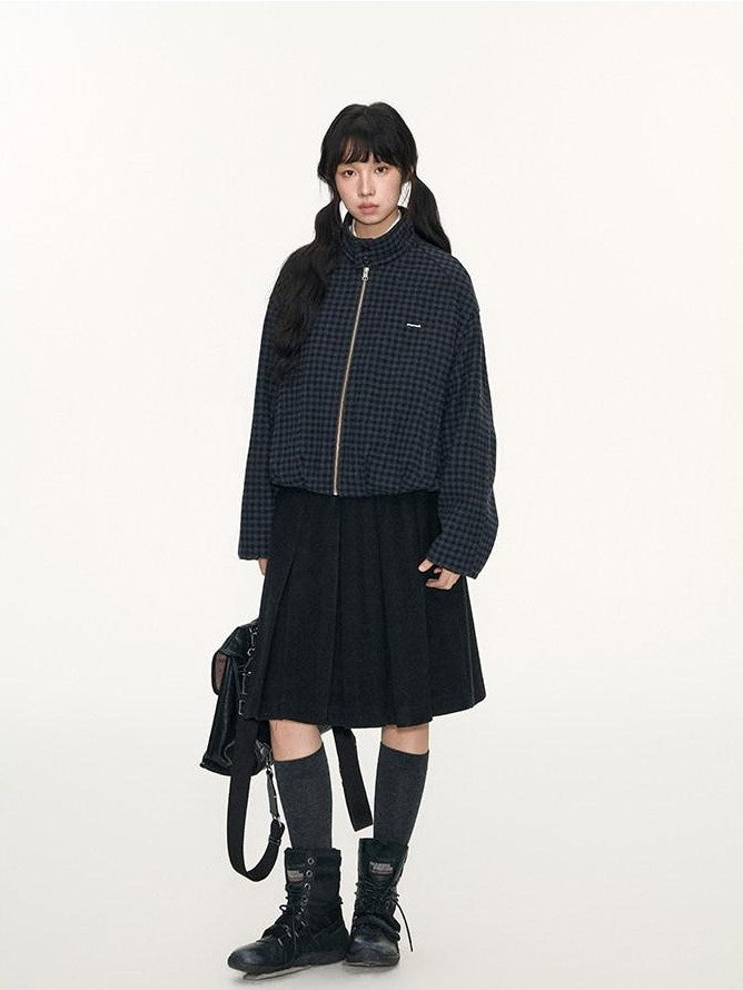 NAPSNAPS Plaid Reversible Stand Collar Zip Women&