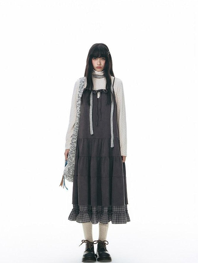 NAPSNAPS Plaid Ruched Patchwork Tie Women&