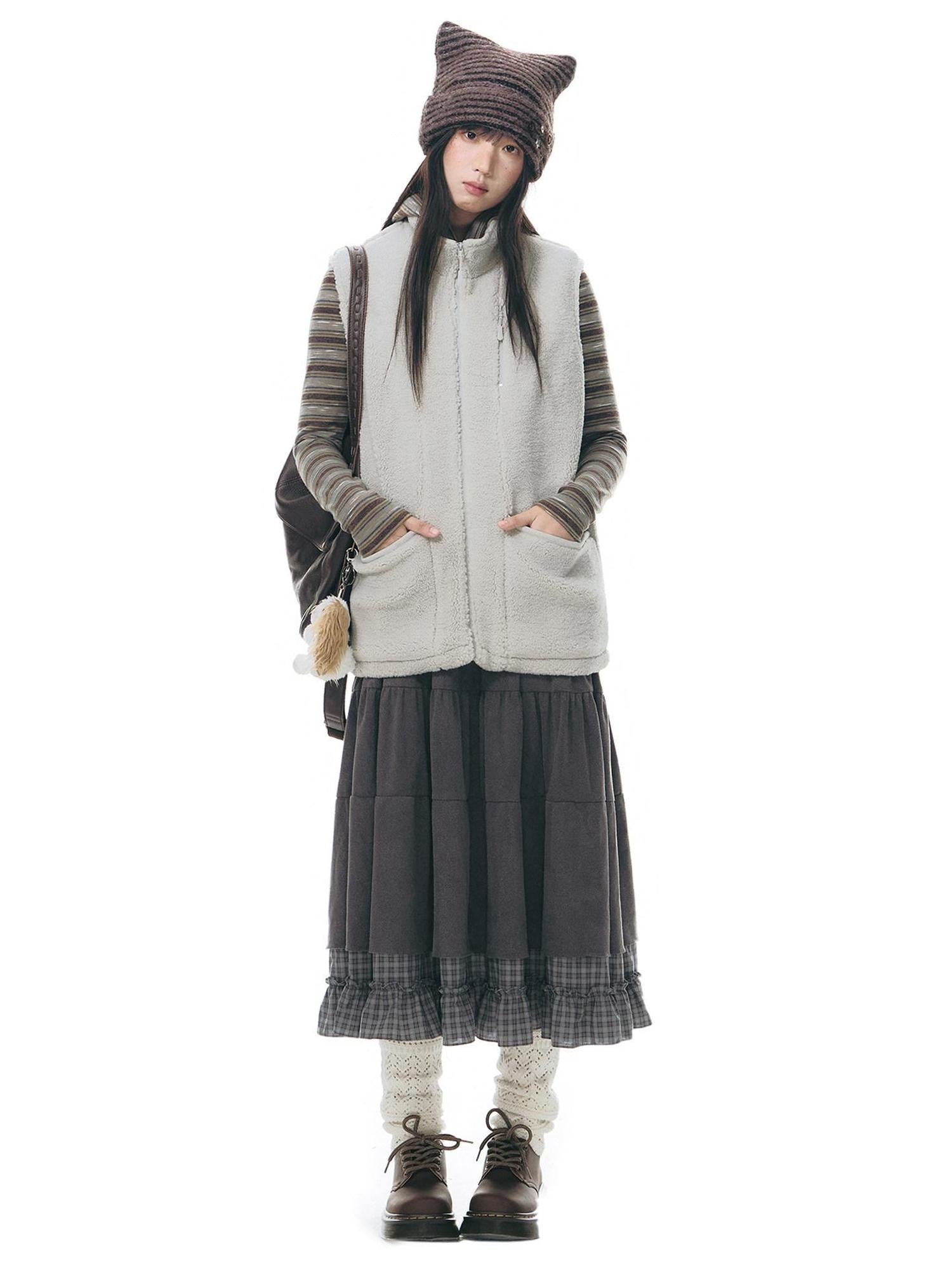 NAPSNAPS Plaid Ruched Patchwork Tie Women&
