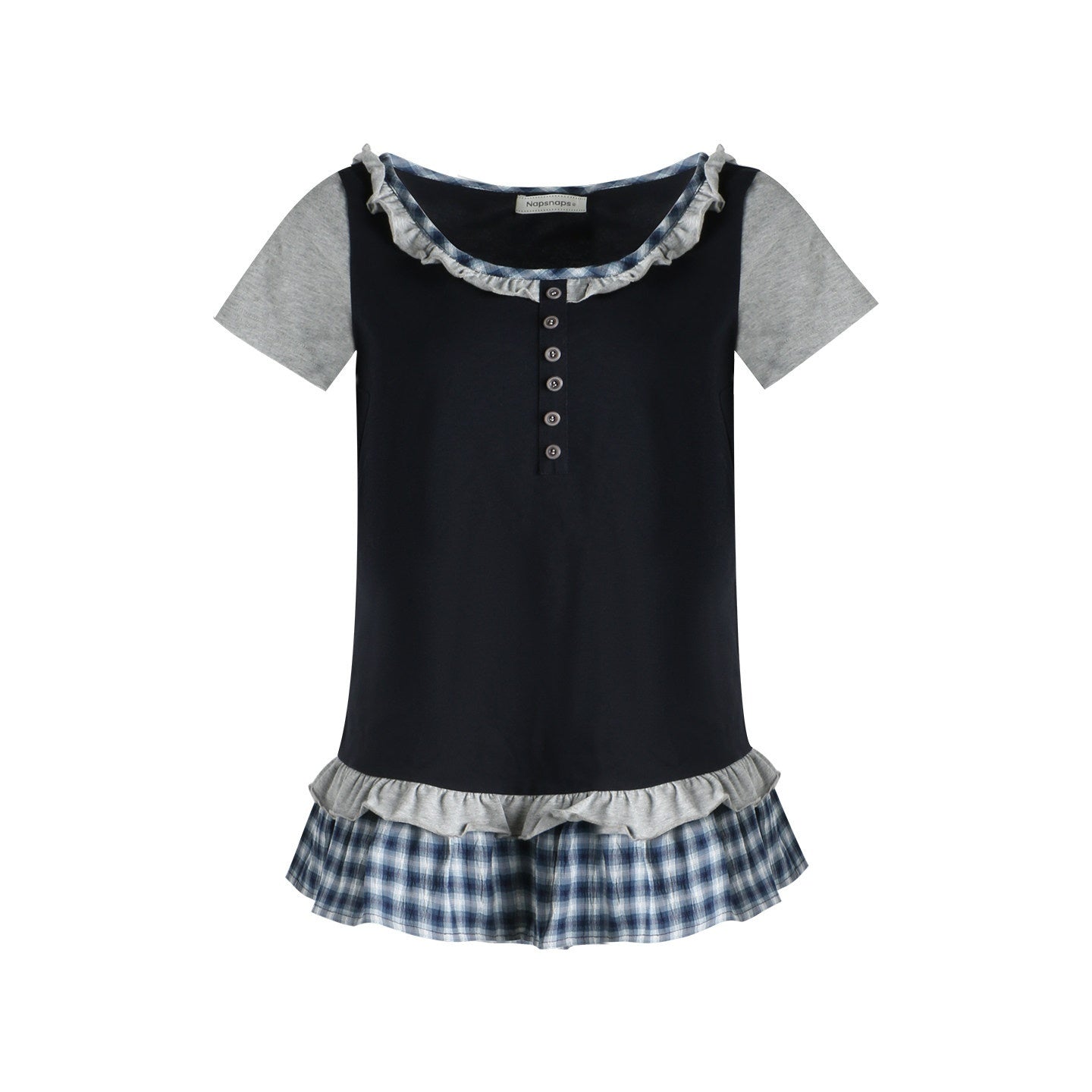 NAPSNAPS_Plaid_Splice_Fake_Two_Piece_Ruffle_Women&