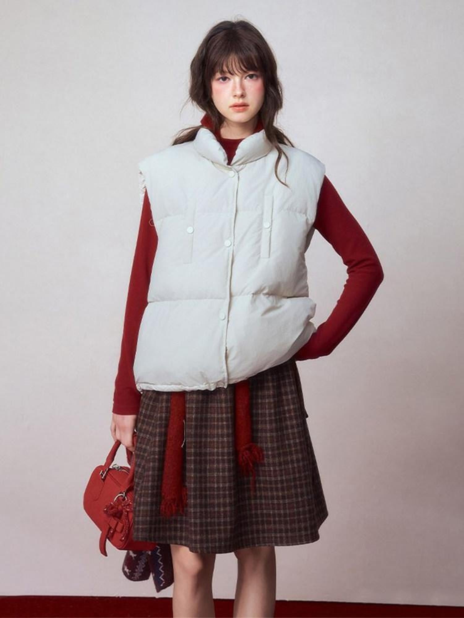 NAPSNAPS Plaid Velvet Low Waist Tie A Line Women&