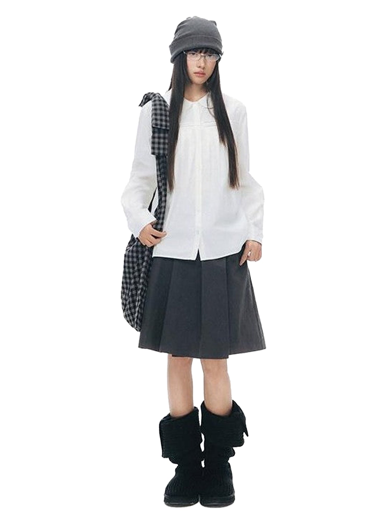 NAPSNAPS Pleated Doll Collar Ruffle Trim Open Front Long Sleeve Women&