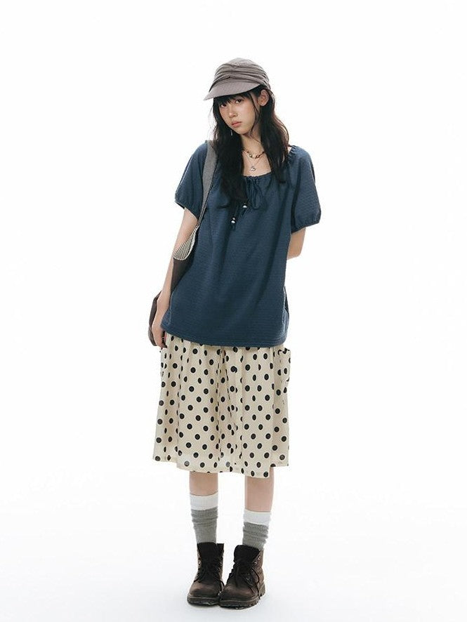 NAPSNAPS Polka Dot Plaid Button Tie A Line Women&