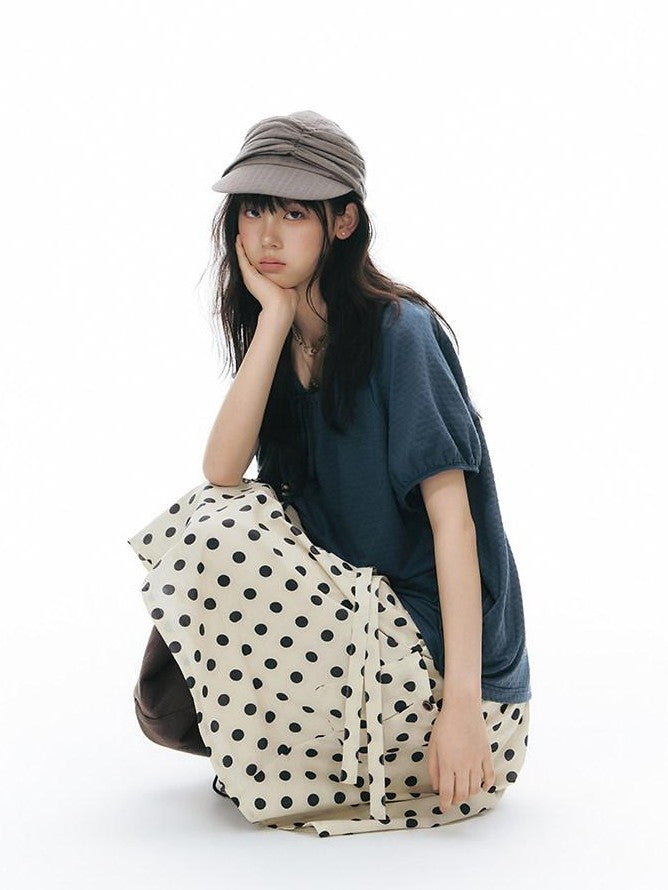 NAPSNAPS Polka Dot Plaid Button Tie A Line Women&