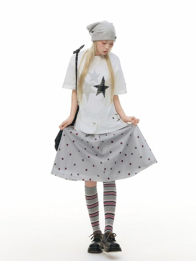 NAPSNAPS Polka Dot Pleated Tulip High Waist Vintage Women&