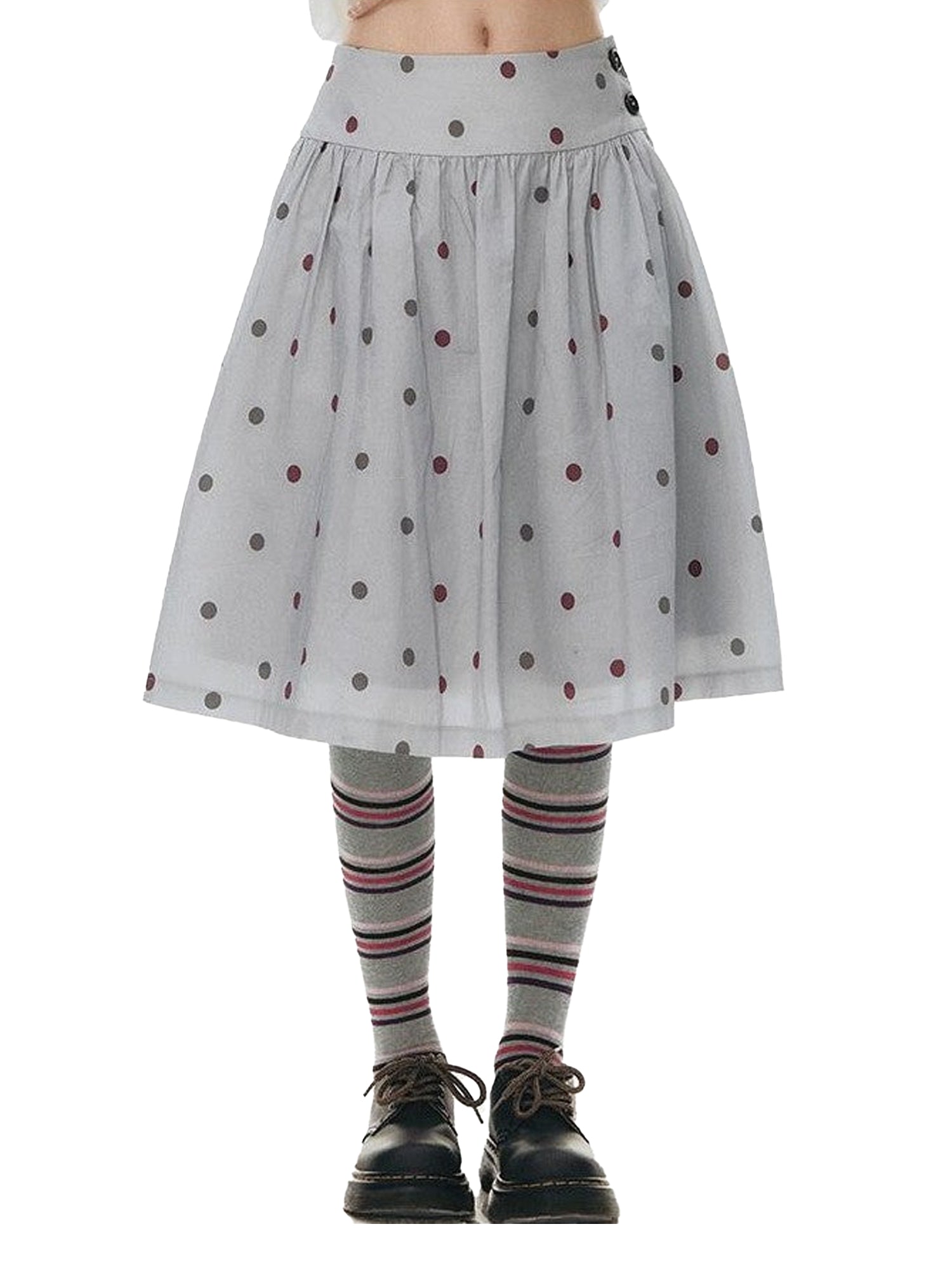 NAPSNAPS Polka Dot Pleated Tulip High Waist Vintage Women&