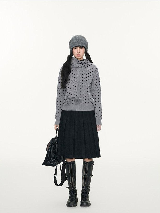 NAPSNAPS Polka Dot Pom Pom Knitted Double Layer Women&