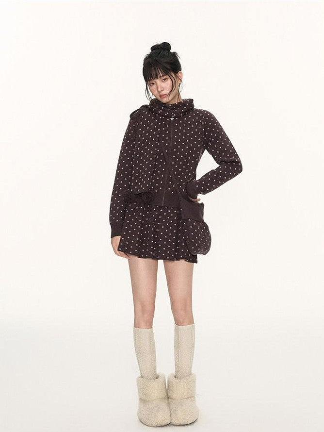 NAPSNAPS Polka Dot Pom Pom Knitted Double Layer Women&