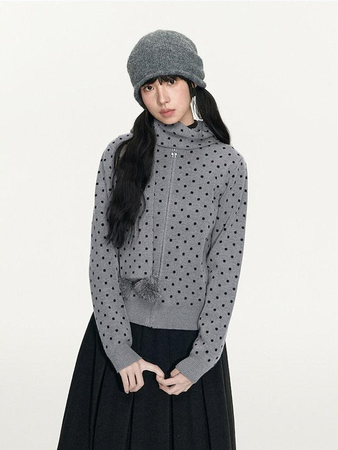 NAPSNAPS Polka Dot Pom Pom Knitted Double Layer Women&