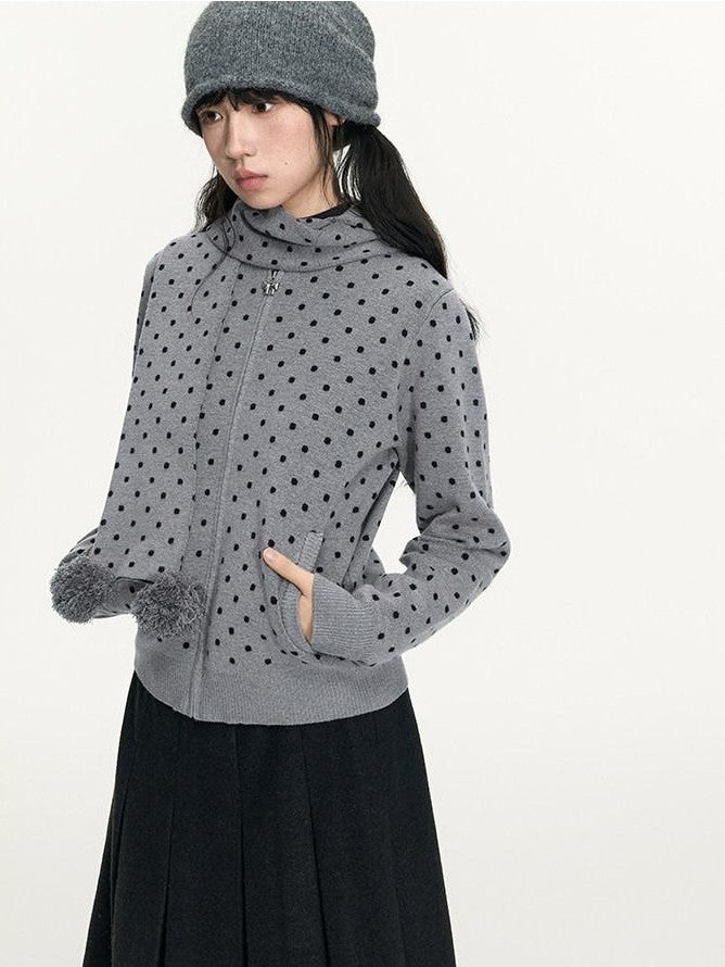 NAPSNAPS Polka Dot Pom Pom Knitted Double Layer Women&
