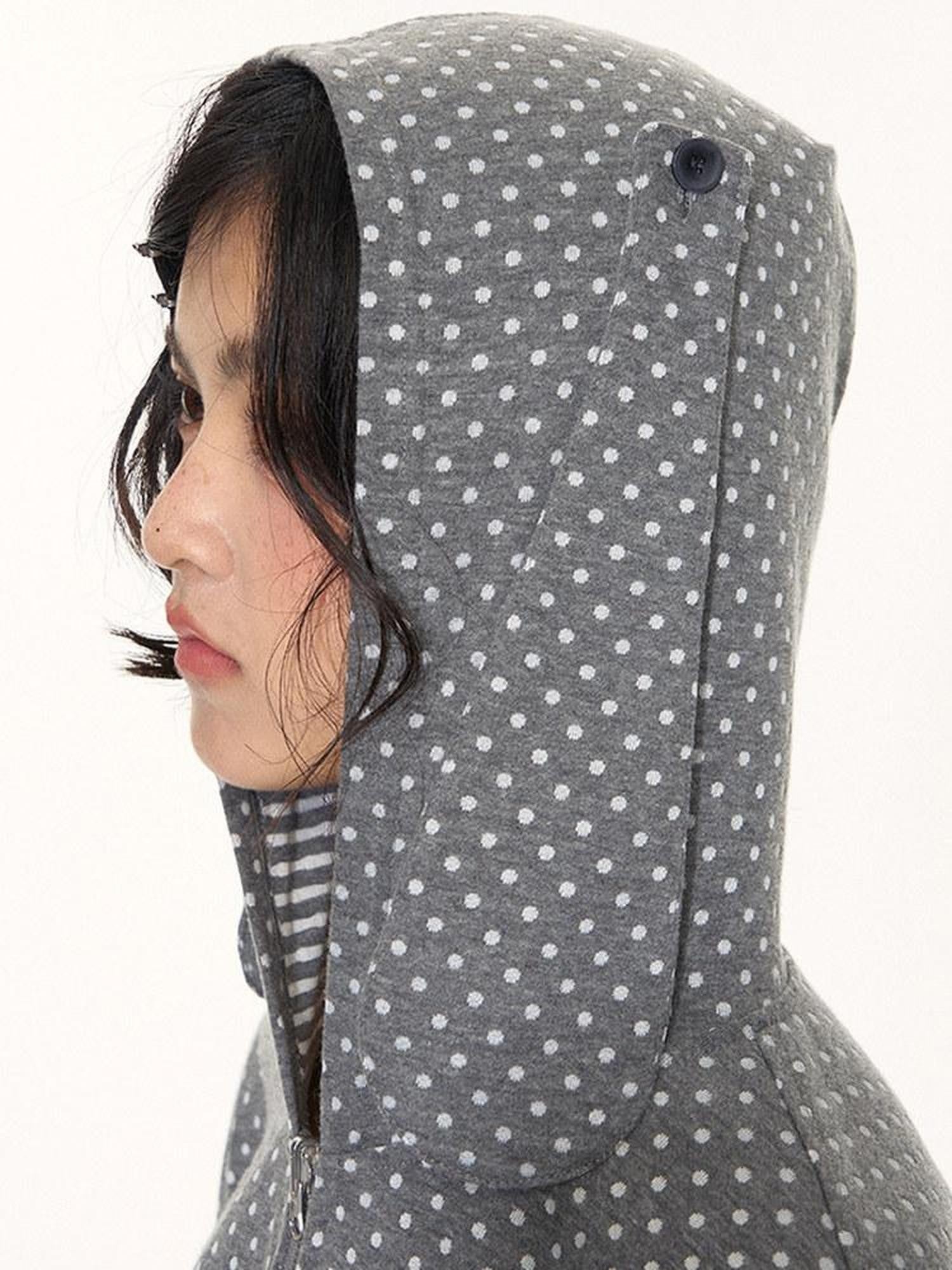 NAPSNAPS Polka Dot Reversible Rabbit Ear Zip Up Women&