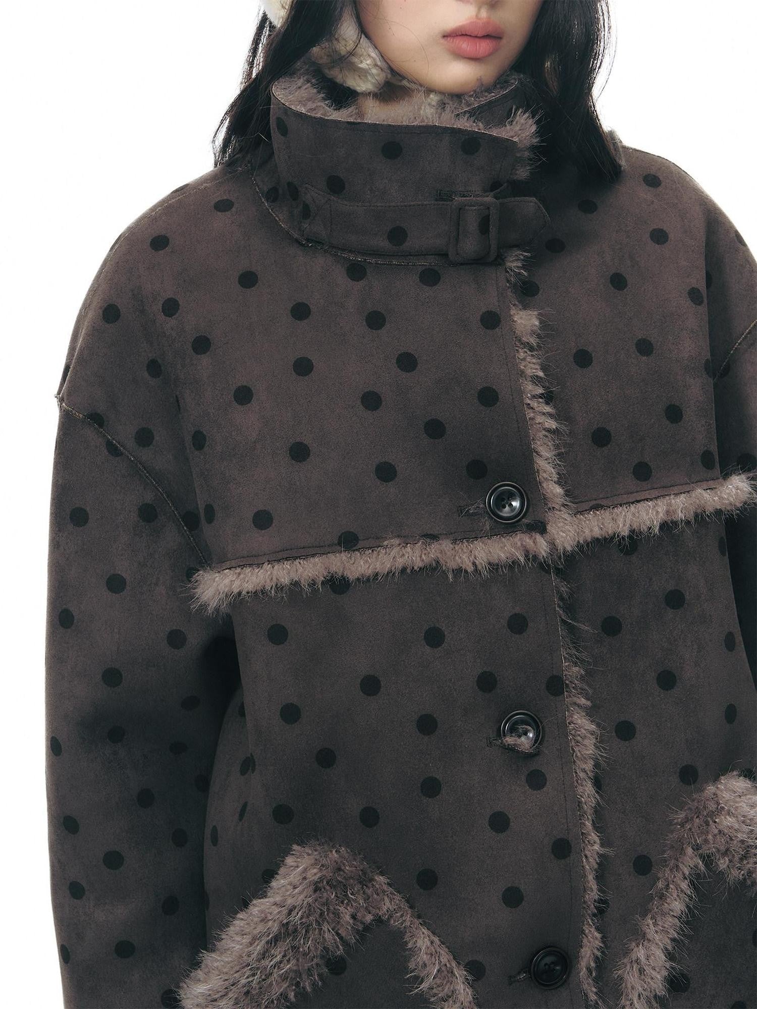 NAPSNAPS Polka Dot Reversible Stand Collar Patch Hem Women&