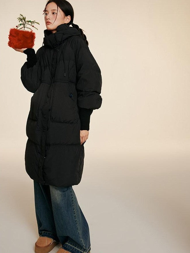 NAPSNAPS Puffer Zipper Patchwork Hooded Loose Women&