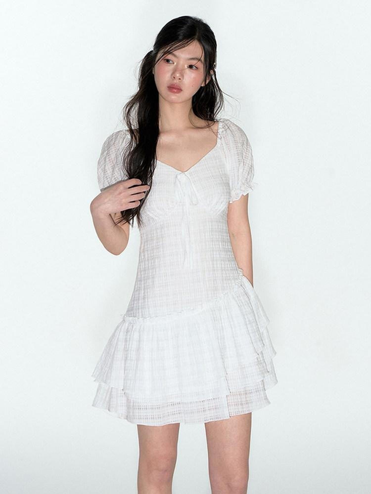 NAPSNAPS Purple Plaid Asymmetrical Double Layer V-neck Women&