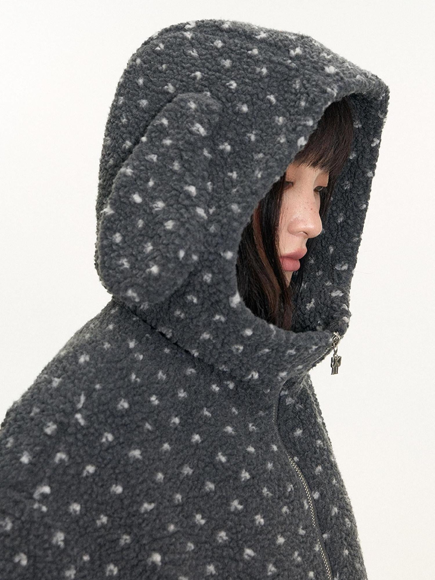 NAPSNAPS Rabbit Ear Polka Dot Sherpa Zip Drawstring Women&