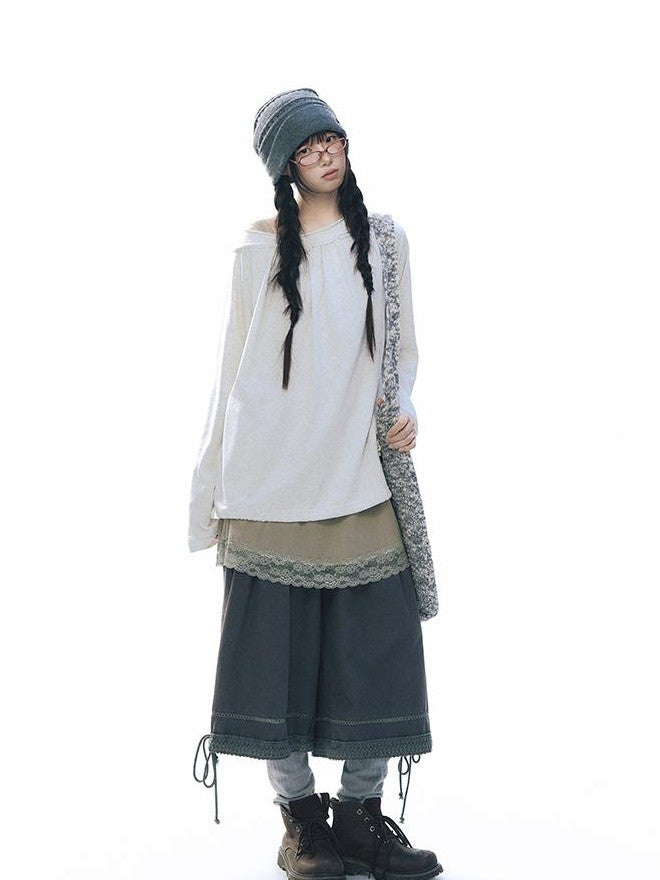 NAPSNAPS Raw Hem Drawstring Loose Fit Women&