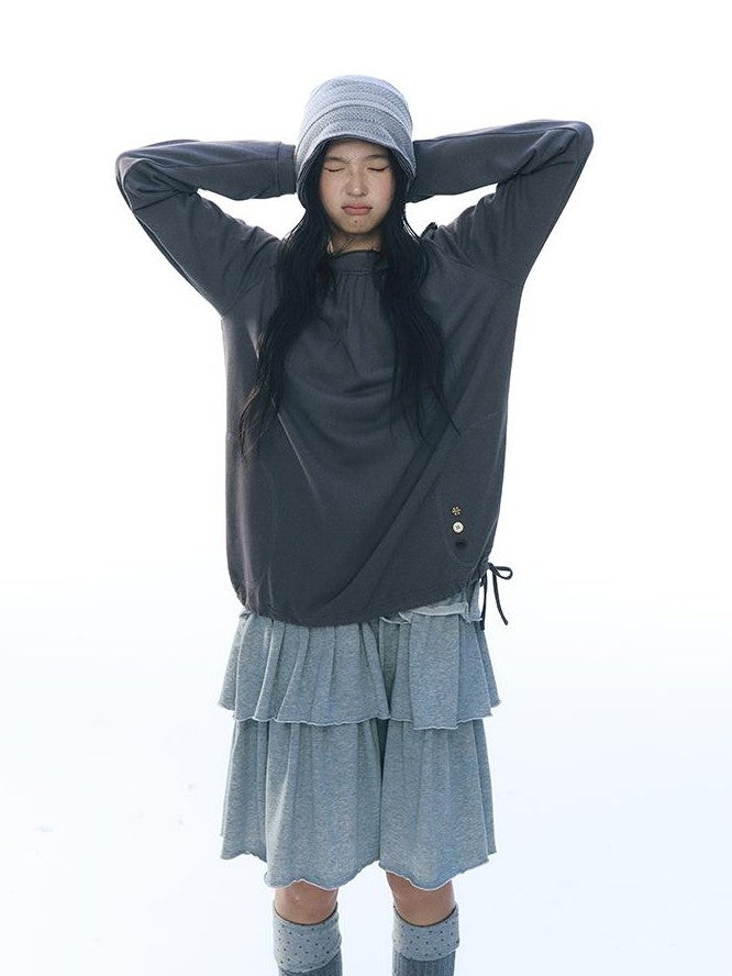 NAPSNAPS Raw Hem Drawstring Loose Fit Women&