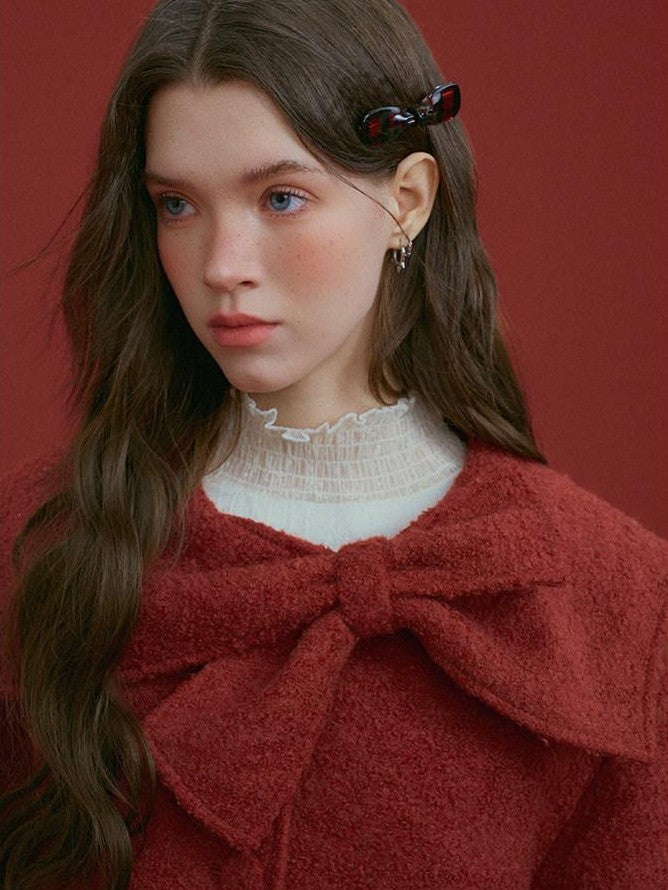 NAPSNAPS Red Bow Sailor Collar Single Breasted Women&