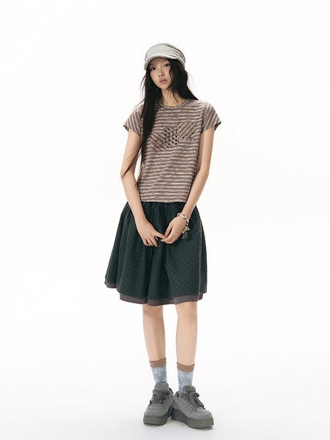 NAPSNAPS Red Coffee Striped Applique Flutter Women&